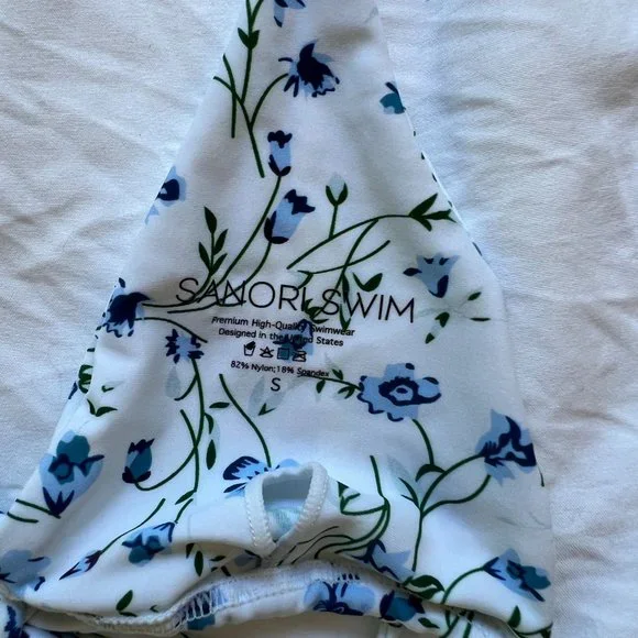 SOLD!! Sanori Swim Cheeky Bikini Set - Kaula White and Blue Flower Print, Small - Picture 4 of 11